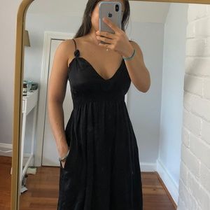 Silk Matix Black Formal Dress with Pockets (XS)